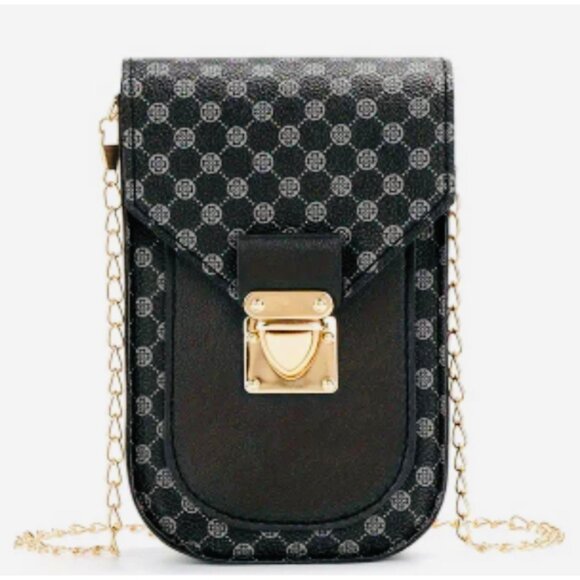 Unbranded Handbags - Luxury Black Crossbody Phone Bag With Gold Chain and secure Clasp